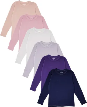 Girls/Boys/Toddler 6 Pack Athletic Performance Long Sleeve Undershirt Tops/Base Layer Cotton Stretch Shirts