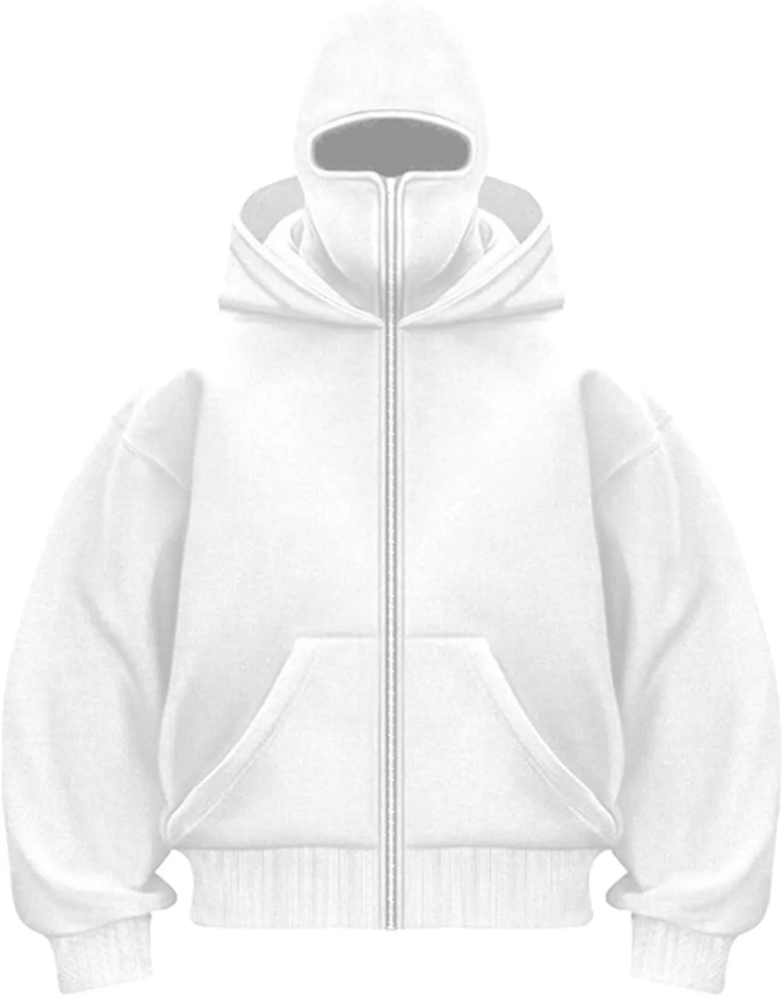 Men Balaclava Hoodie Double Hoodies Face Mask Spring Zip Up Hooded Jackets Ski Hking Fishing Athletic Sweatshirt Coat