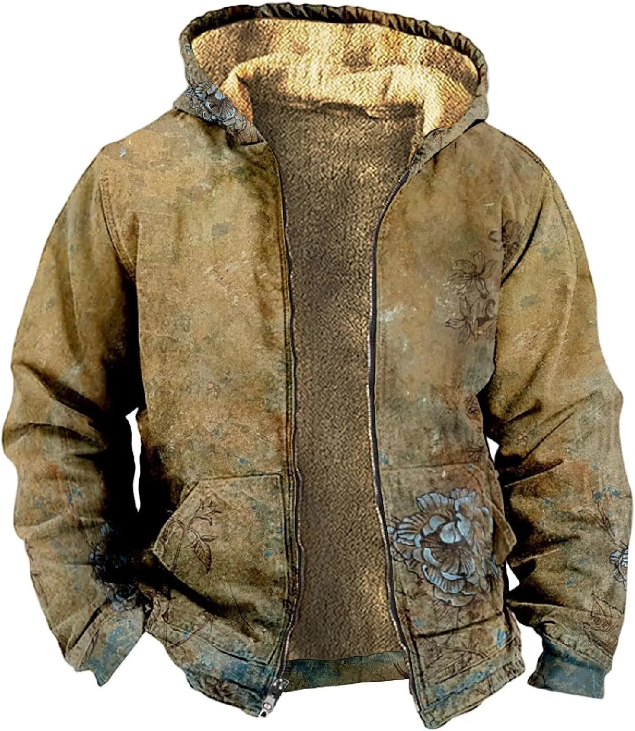 Men Coats Winter With Hood Fleece Lined Zipper Coat Heated Oversized Graphic Sport Jacket