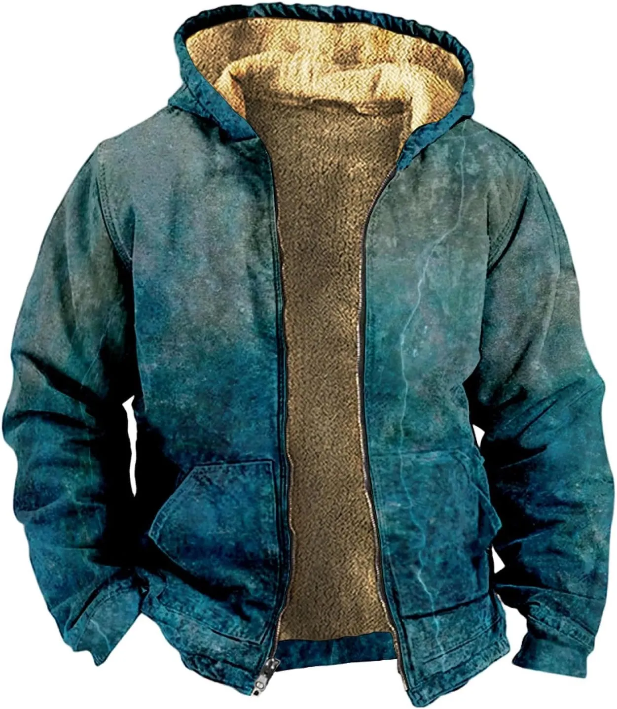 Men Coats Winter With Hood Fleece Lined Zipper Coat Heated Oversized Graphic Sport Jacket