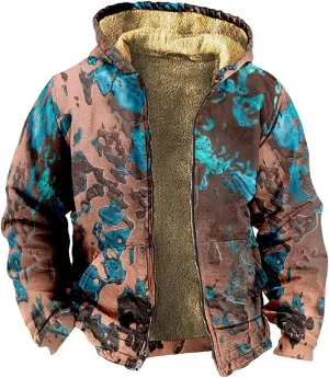 Men Coats Winter With Hood Fleece Lined Zipper Coat Heated Oversized Graphic Sport Jacket