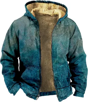 Men Coats Winter With Hood Fleece Lined Zipper Coat Heated Oversized Graphic Sport Jacket