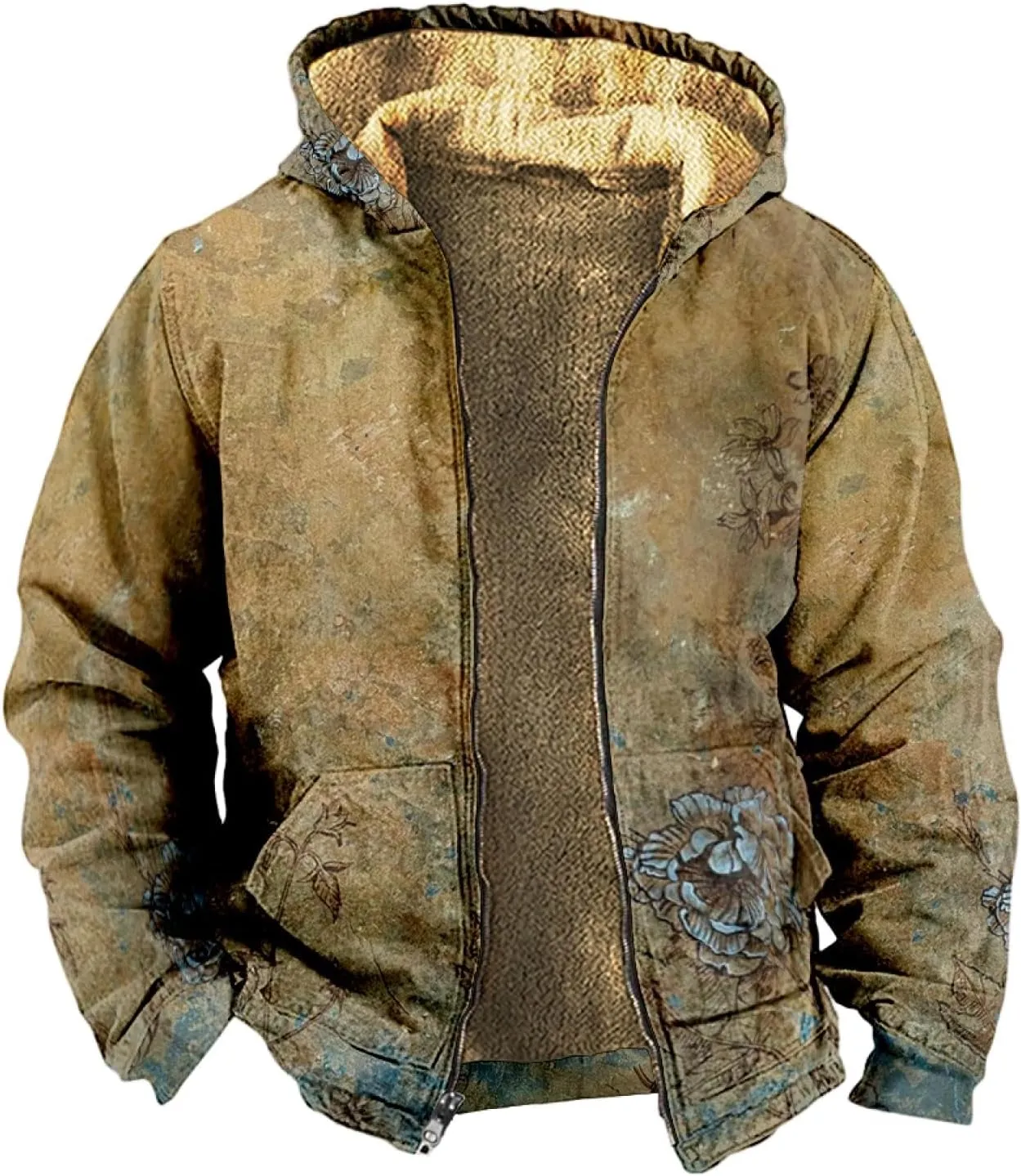 Men Coats Winter With Hood Fleece Lined Zipper Coat Heated Oversized Graphic Sport Jacket
