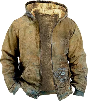 Men Coats Winter With Hood Fleece Lined Zipper Coat Heated Oversized Graphic Sport Jacket