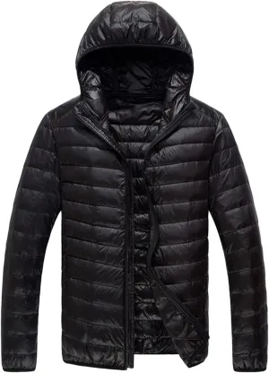 Men Puffer Jacket with Hood Ultra Lightweight Packable Quilted Hooded Bubble Down Jackets Winter Insulated Thick Outwear