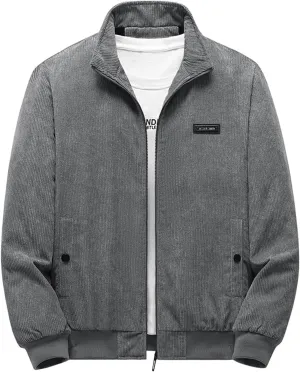 Men's Corduroy Bomber Jackets Zip Up Fleece Sherpa Lined Jacket Vintage Trucker Shackets Coat for Men with Pockets