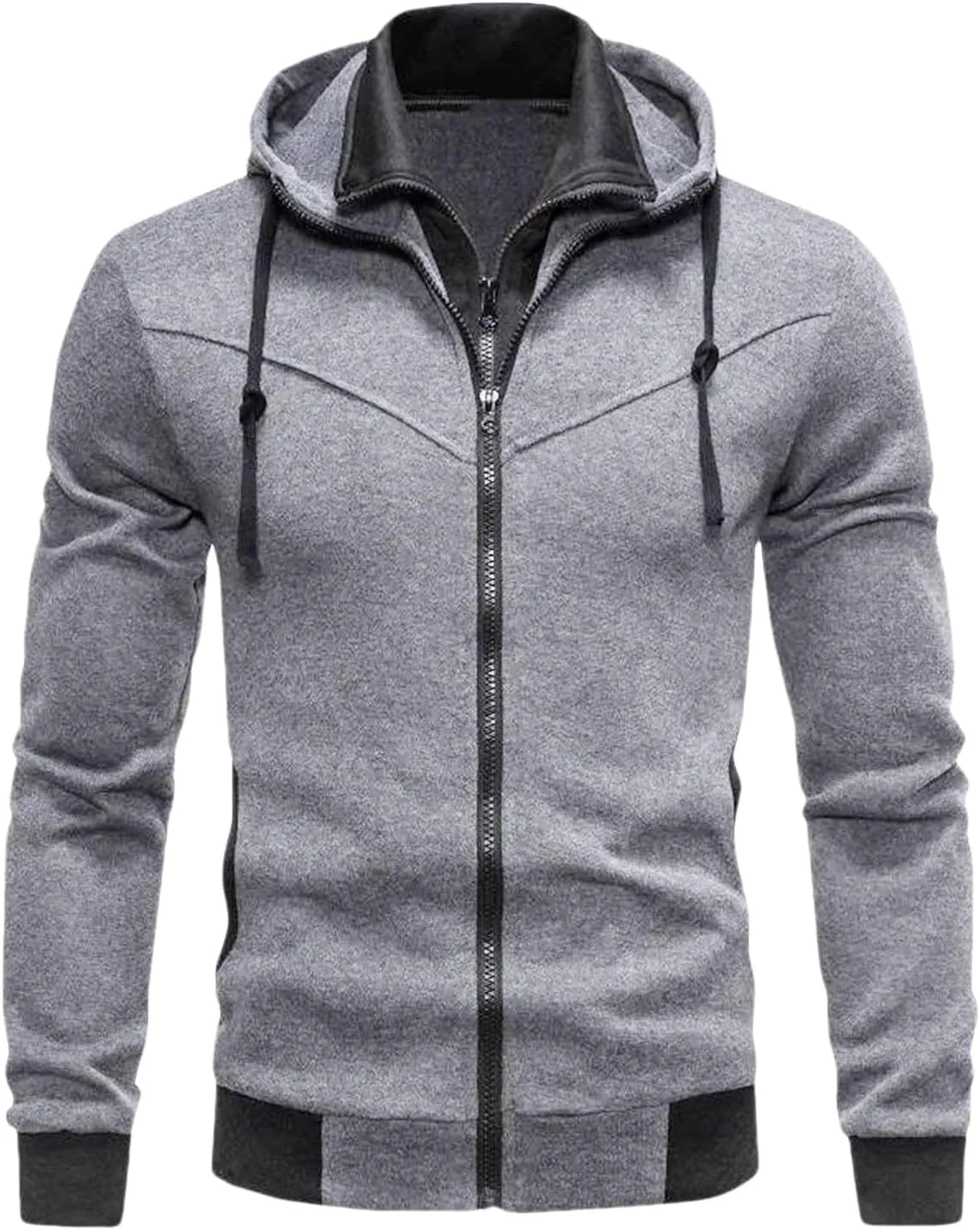 Men's Full Zip Fleece Hoodie Zippered Color Block Hooded Jackets Slim Fit Long Sleeve Lightweight Sweatshirt Fall Tops