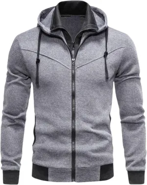 Men's Full Zip Fleece Hoodie Zippered Color Block Hooded Jackets Slim Fit Long Sleeve Lightweight Sweatshirt Fall Tops