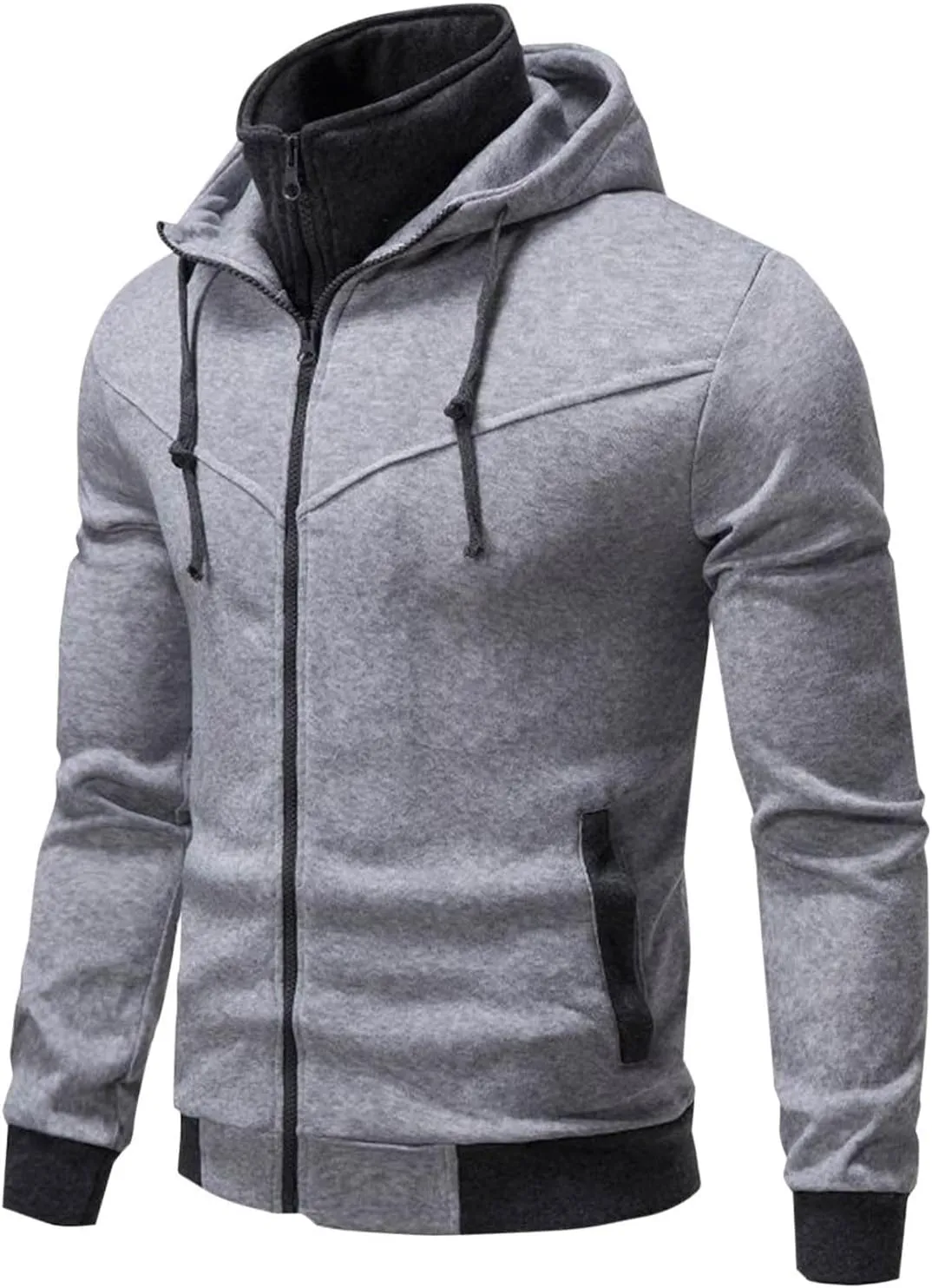Men's Full Zip Fleece Hoodie Zippered Color Block Hooded Jackets Slim Fit Long Sleeve Lightweight Sweatshirt Fall Tops