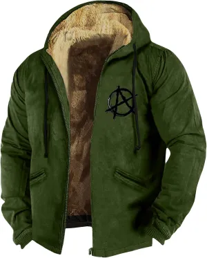 Men's Insulated Flannel Jacket Fleece Lined Plaid Coat Full Zip Up Hoodie Winter Outwear