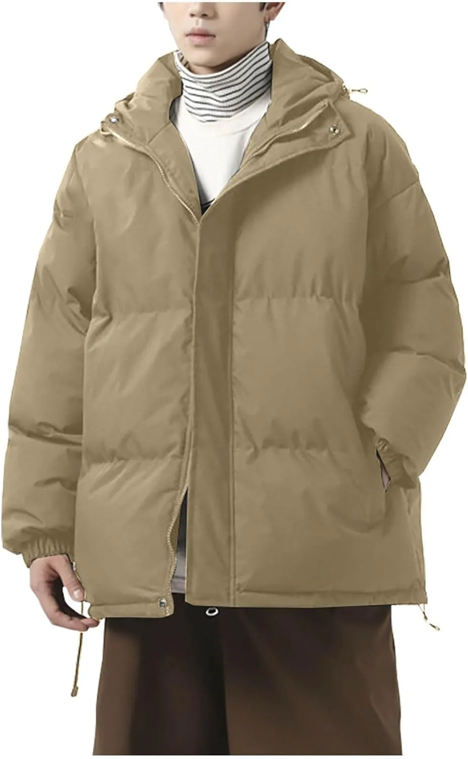 Men's Puffer Jacket Hooded Down Coat Loose Fit Quilted Jacket Zip up Padded Coat Warm Insulated Jackets Winter Outwear
