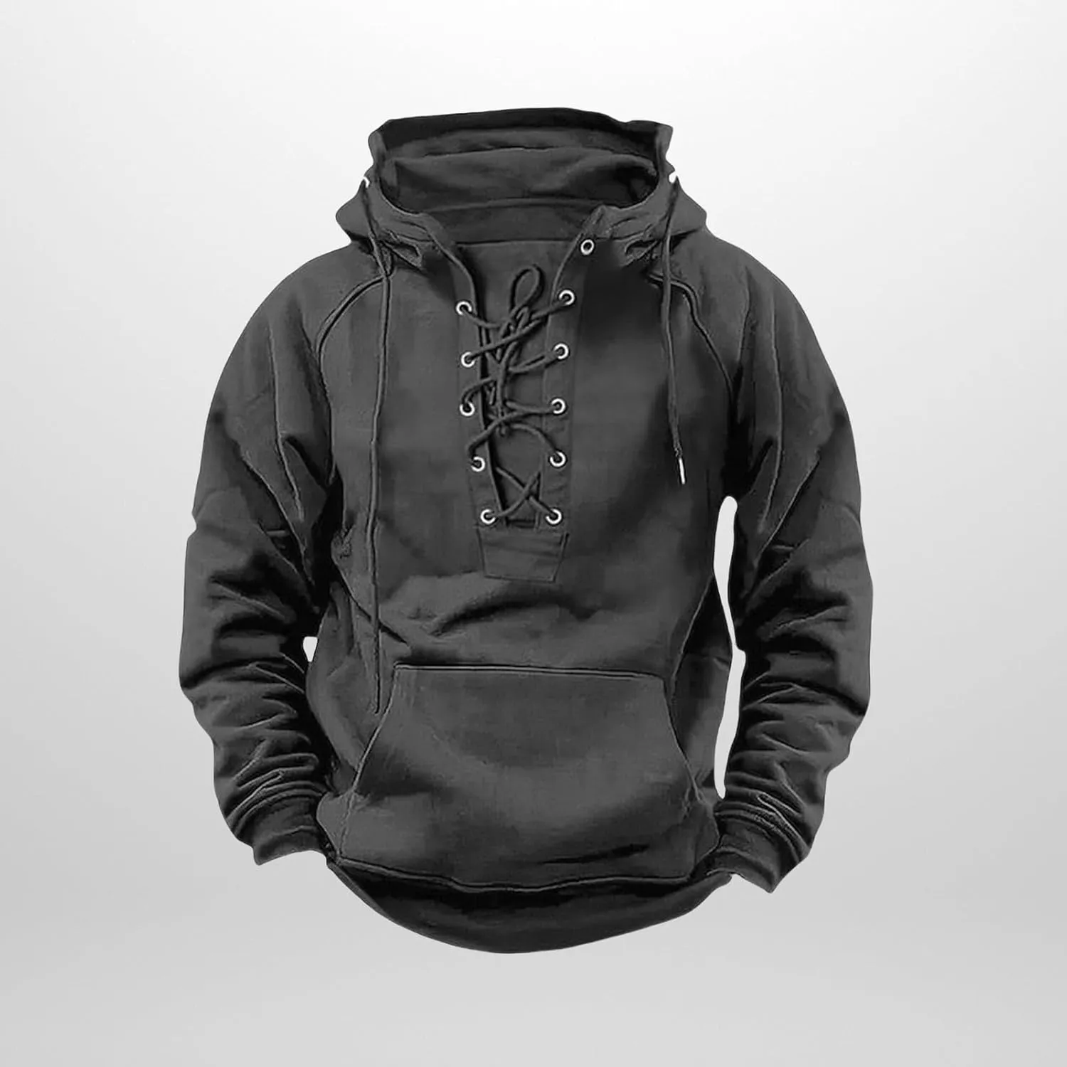 Mens Tactical Sweatshirts Lace Up Aztec Hooded Pullover Long Sleeve Cargo Workout Outdoor Hoodies with Pocket