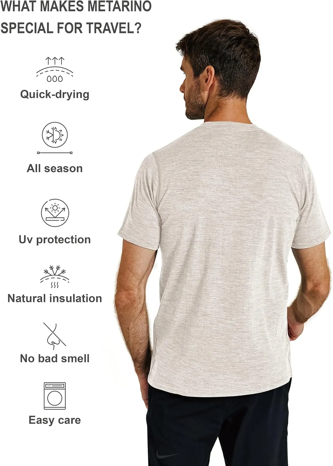 METARINO Men’s Merino Wool T-Shirt Short Sleeve Athletic Tees Lightweight Base Layer Undershirt for Running,Workout
