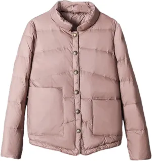 Mnjyihy Women Winter Lightweight White Duck Down Jacket Short Oversize Autumn Puffer Jacket Pocket Parkas