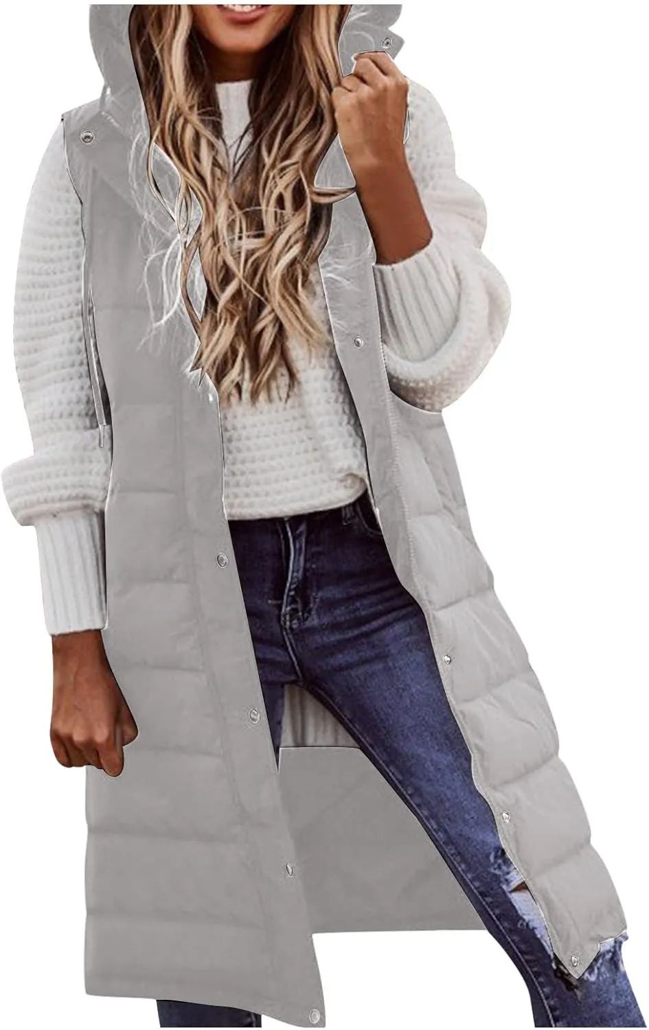 Puffer Vest Women Long Thermal Thicken Winter Coat Packable Sleeveless Down Coat Casual Trendy Outwear