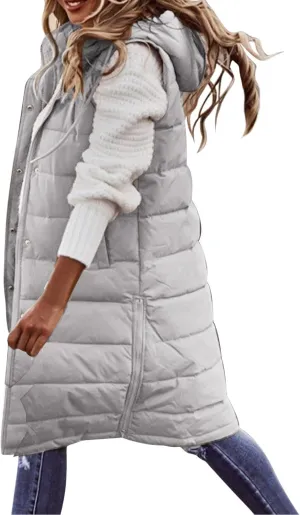 Puffer Vest Women Long Thermal Thicken Winter Coat Packable Sleeveless Down Coat Casual Trendy Outwear