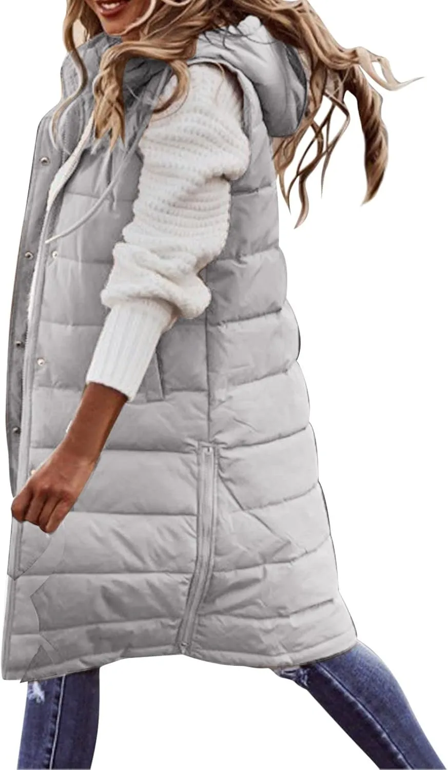 Puffer Vest Women Long Thermal Thicken Winter Coat Packable Sleeveless Down Coat Casual Trendy Outwear