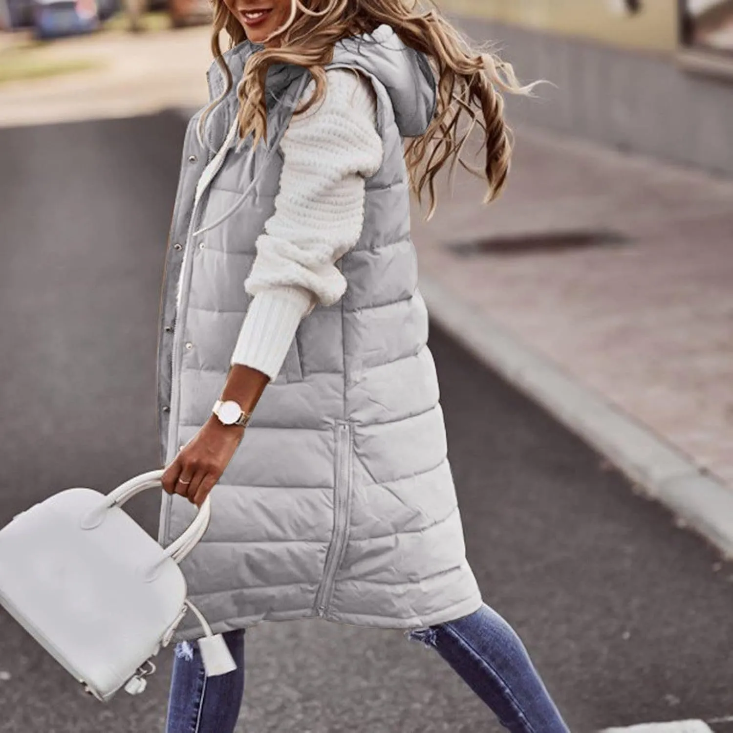 Puffer Vest Women Long Thermal Thicken Winter Coat Packable Sleeveless Down Coat Casual Trendy Outwear