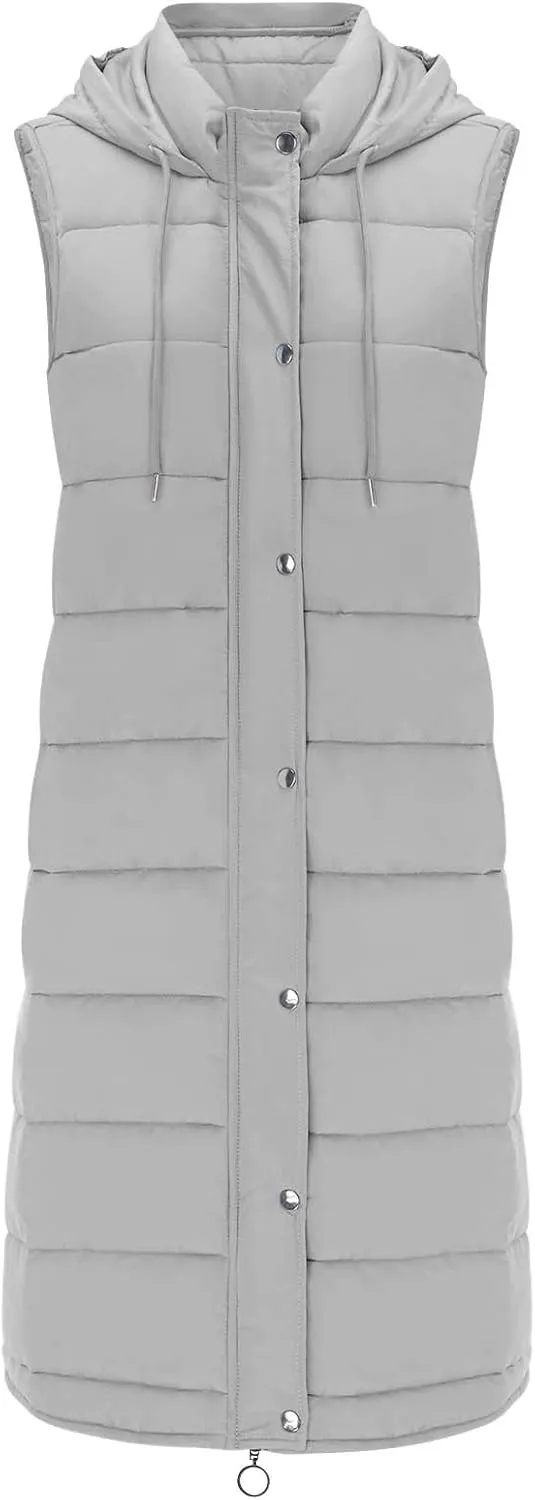 Puffer Vest Women Long Thermal Thicken Winter Coat Packable Sleeveless Down Coat Casual Trendy Outwear