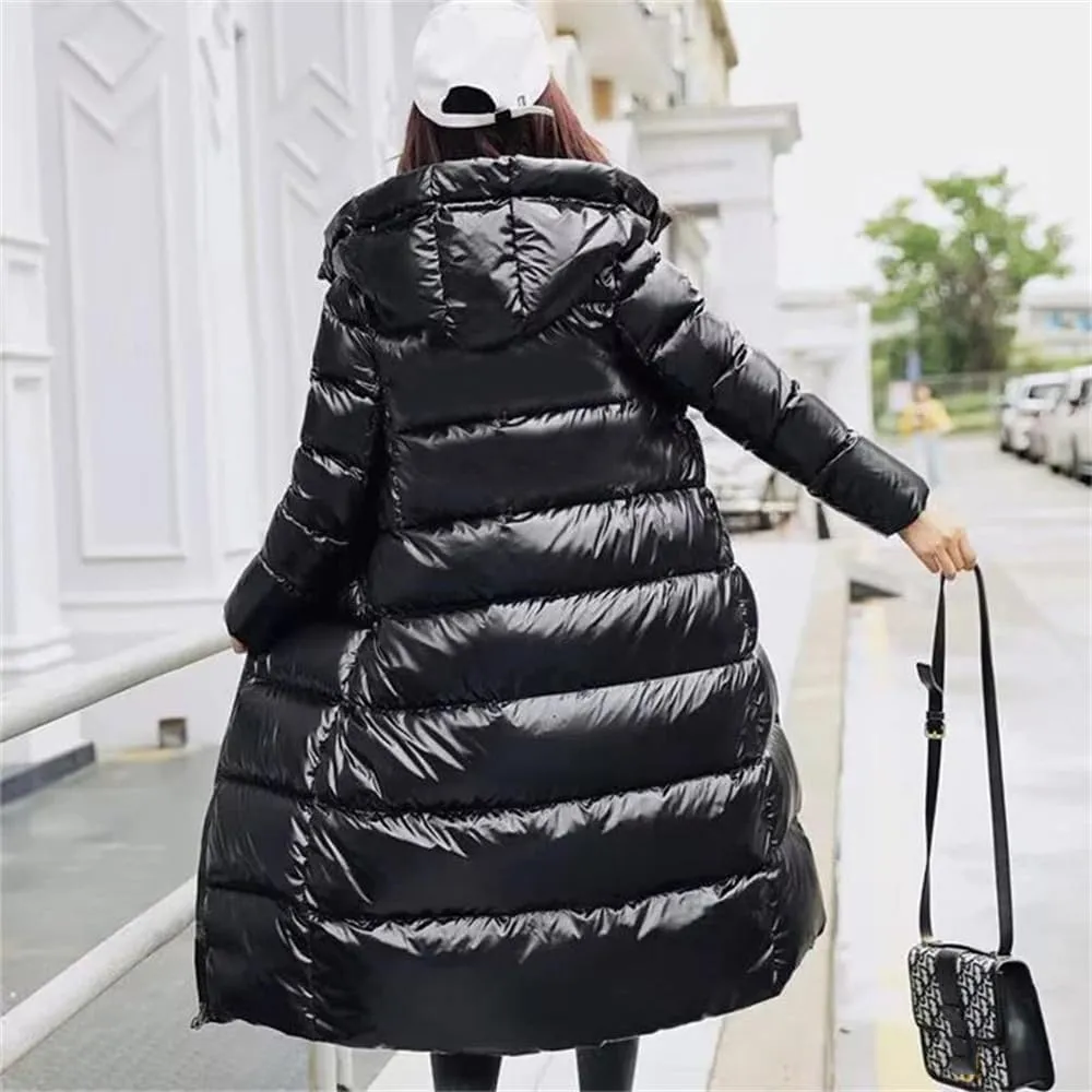 Pulcykp Women Hooded Warm Down Jacket Parkas Winter Coat Long Puffer Coat