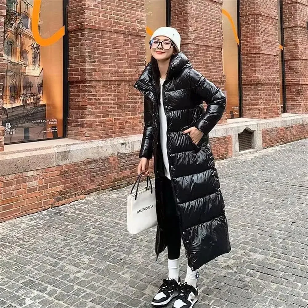 Pulcykp Women Hooded Warm Down Jacket Parkas Winter Coat Long Puffer Coat
