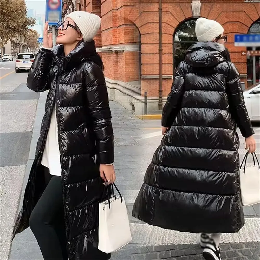 Pulcykp Women Hooded Warm Down Jacket Parkas Winter Coat Long Puffer Coat