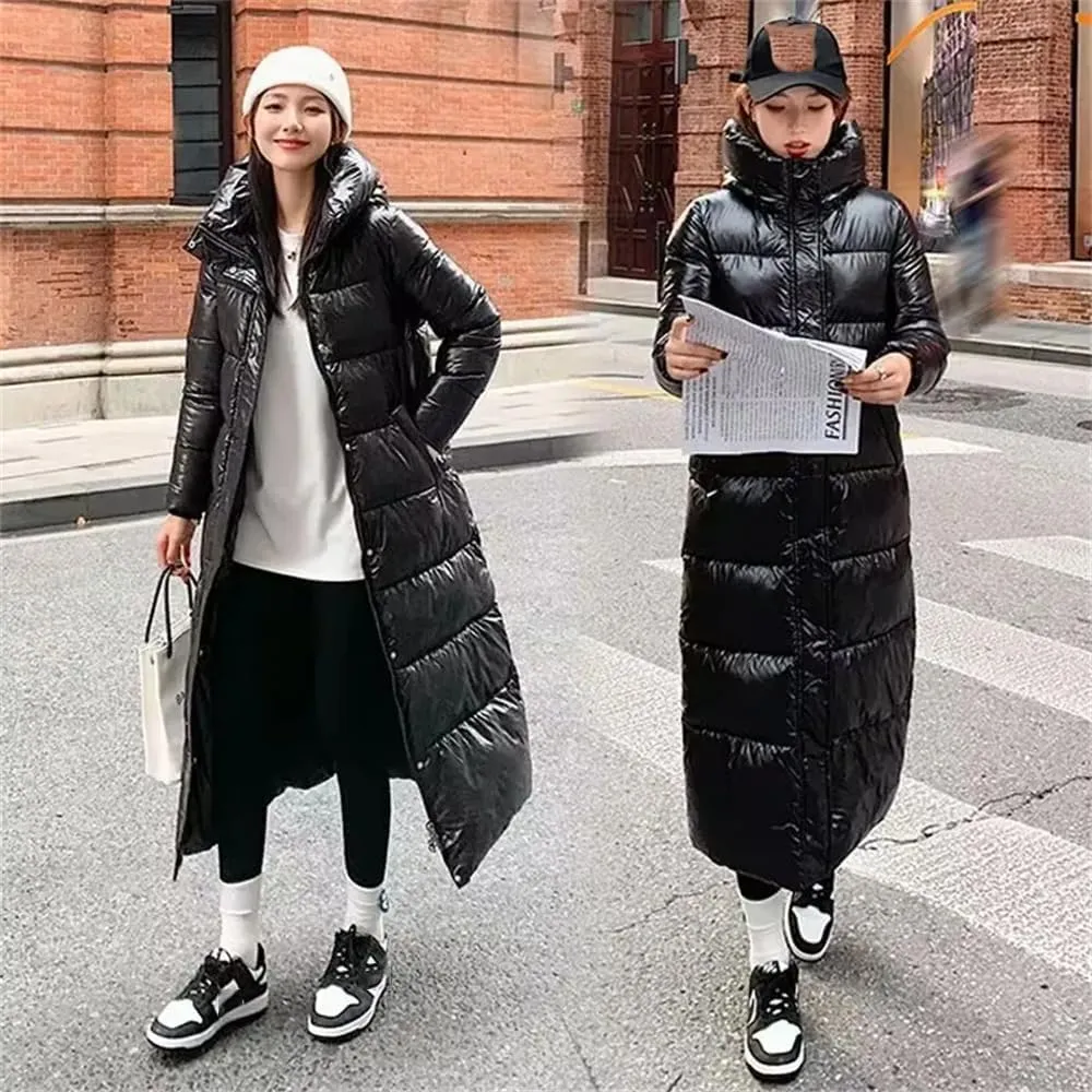 Pulcykp Women Hooded Warm Down Jacket Parkas Winter Coat Long Puffer Coat