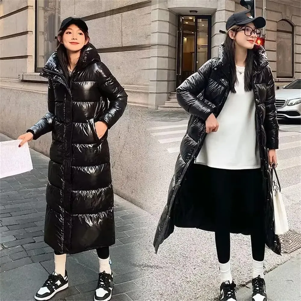 Pulcykp Women Hooded Warm Down Jacket Parkas Winter Coat Long Puffer Coat