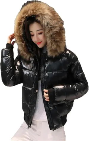 Pulcykp Women Large Warm Puffer Coat Winter Thicken Down Jacket Short Parkas