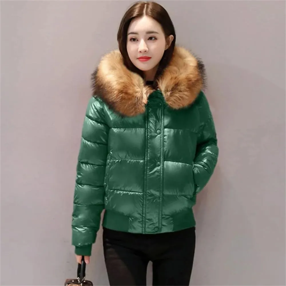 Pulcykp Women Large Warm Puffer Coat Winter Thicken Down Jacket Short Parkas