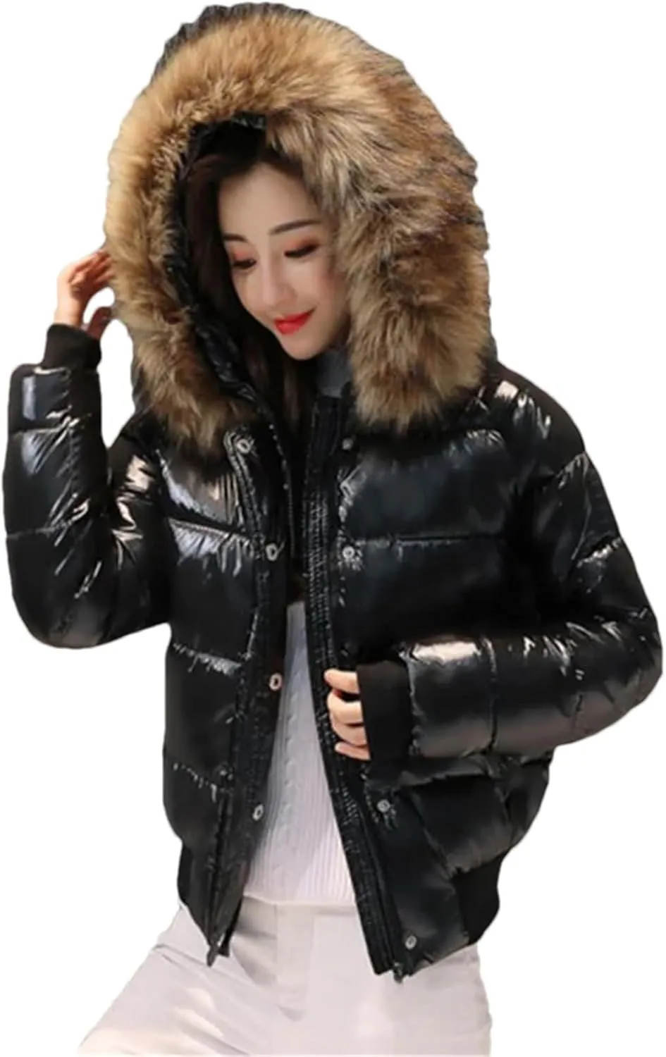 Pulcykp Women Large Warm Puffer Coat Winter Thicken Down Jacket Short Parkas