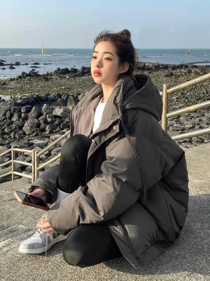 Short Down Coat Parkas for Women Thick Casual Winter Hooded 3/4 Length Coat for Students