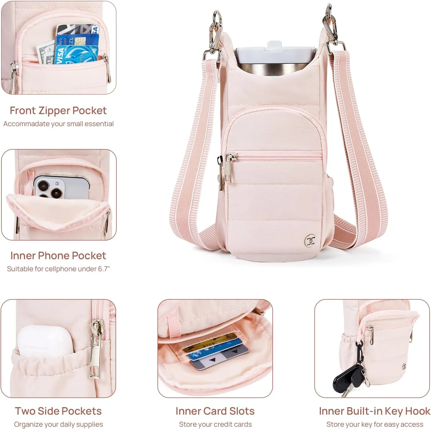 Telena Water Bottle Holder with Strap Crossbody Bags for Women for Walking, Hiking, Cycling