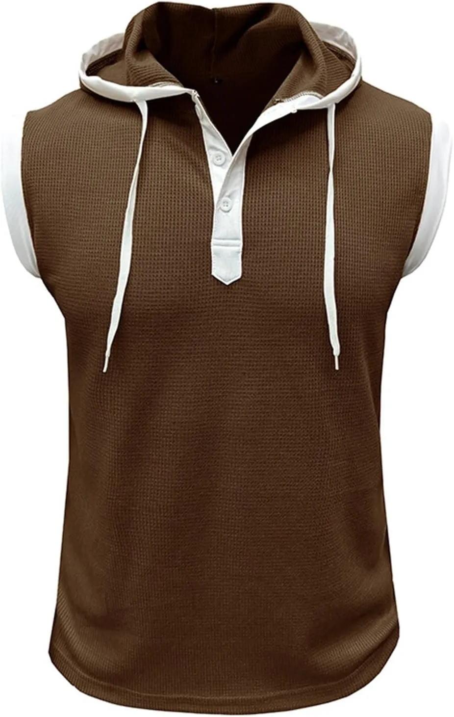 Waffle Tank Top for Men Hooded Shirts Gym Workout Bodybuilding Sleeveless Muscle T Shirts Block Color Vest Hoodies