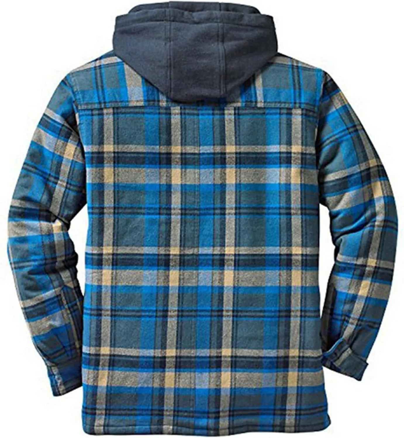 WANZZXCSL Men's Fashion Casual Men's Quilted Lined Button Down Plaid Shirt Add Velvet to Keep Warm Jacket with Hood