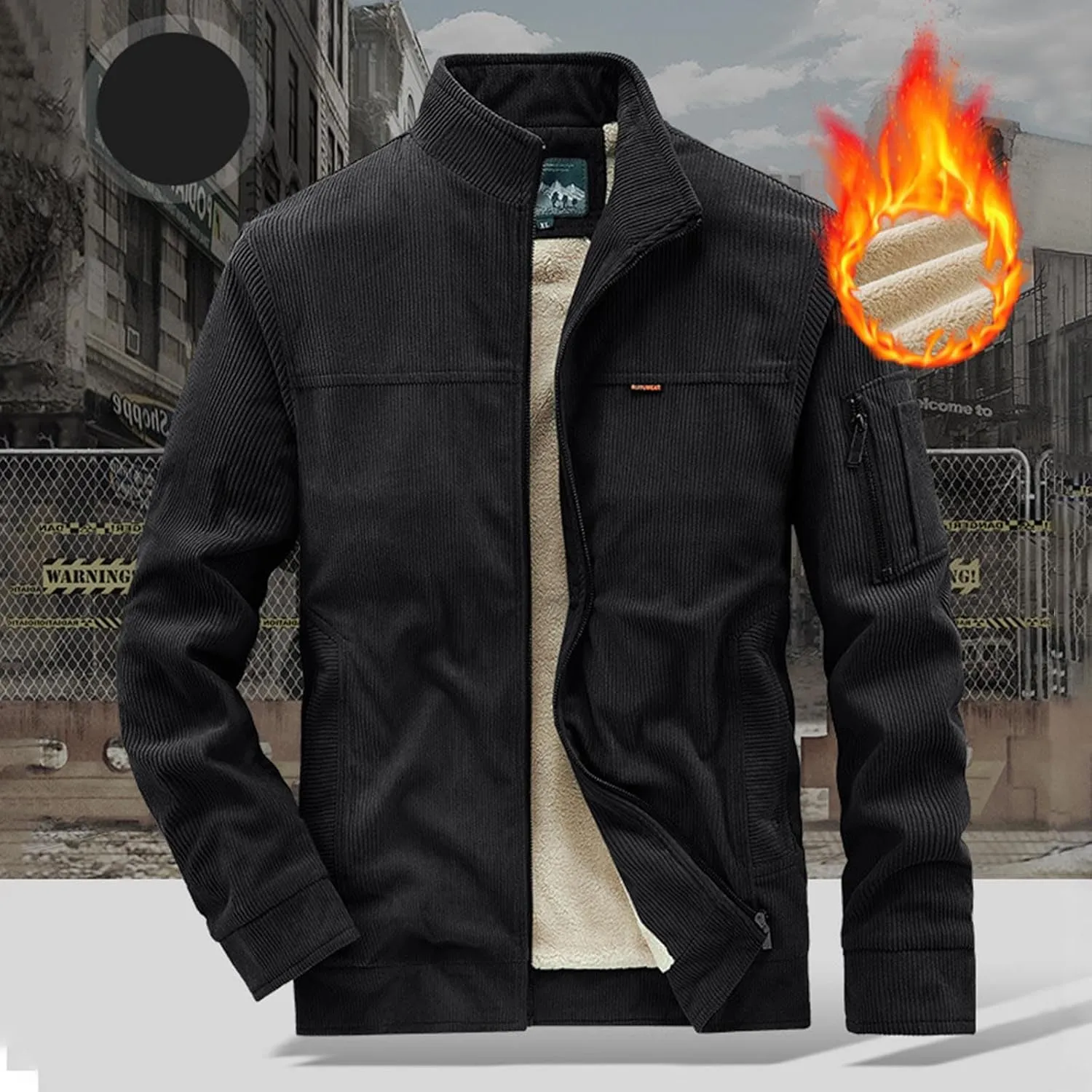 Warm Winter Jackets For Men Casual Stylish Sherpa Fleece Lined Thermal Bomber Coats Vintage Cargo Work Trucker Jacket
