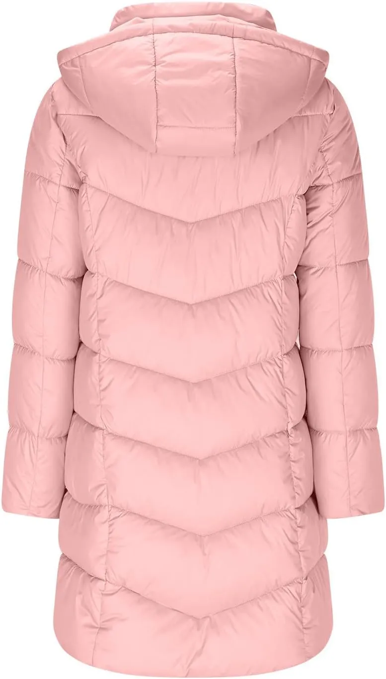 Winter Coats for Women Quilted Down Jacket Full Zip Puffer Coat Thicken Hooded Outerwear Casual Fleece Lined Coat