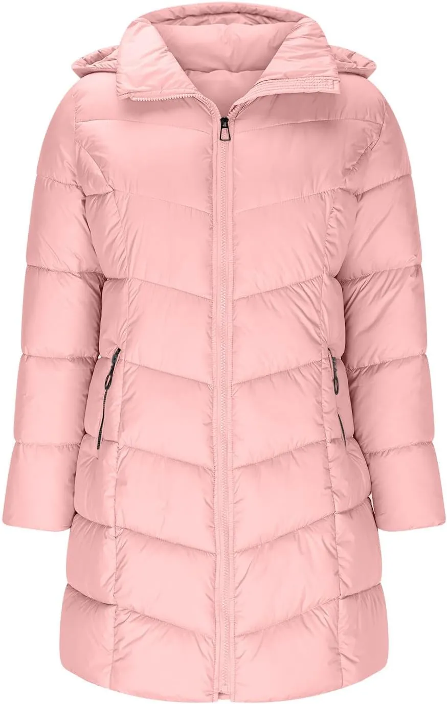 Winter Coats for Women Quilted Down Jacket Full Zip Puffer Coat Thicken Hooded Outerwear Casual Fleece Lined Coat