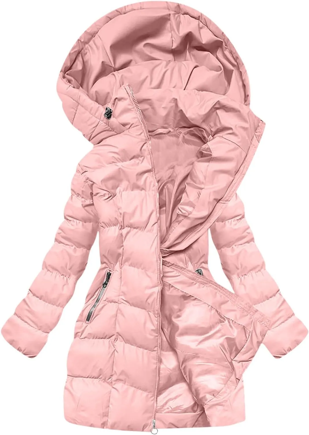 Winter Coats for Women Quilted Down Jacket Full Zip Puffer Coat Thicken Hooded Outerwear Casual Fleece Lined Coat