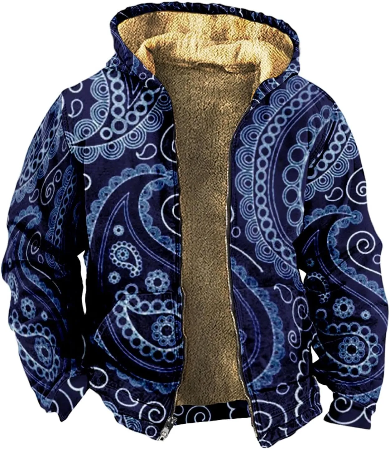 Winter Jacket For Men With Hood Fleece Lined Zipper Graphic Coat Heated Heavy Fashion Jacket