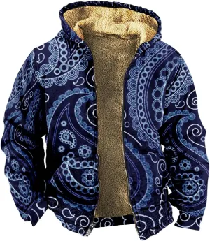 Winter Jacket For Men With Hood Fleece Lined Zipper Graphic Coat Heated Heavy Fashion Jacket