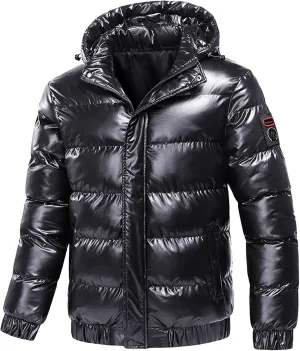 Winter Puffer Jackets for Men Shiny Hooded Reflective Padded Coat Bomber Alternative Down Jacket Fashion Wear Plus Size