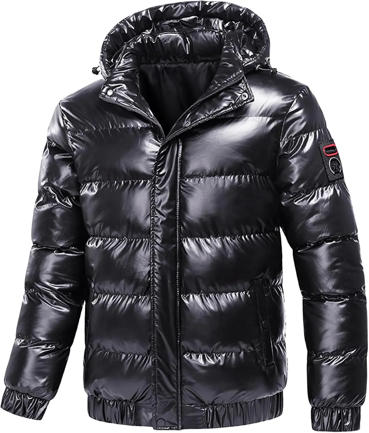 Winter Puffer Jackets for Men Shiny Hooded Reflective Padded Coat Bomber Alternative Down Jacket Fashion Wear Plus Size