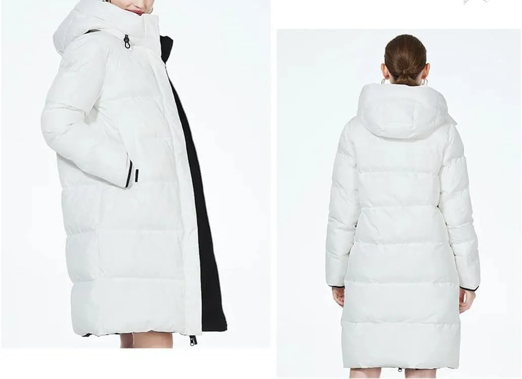 Women's Long Winter Down Jackets Slim Hooded Reversible Cotton Puffer Coat Thicken Thermal Windproof Parkas