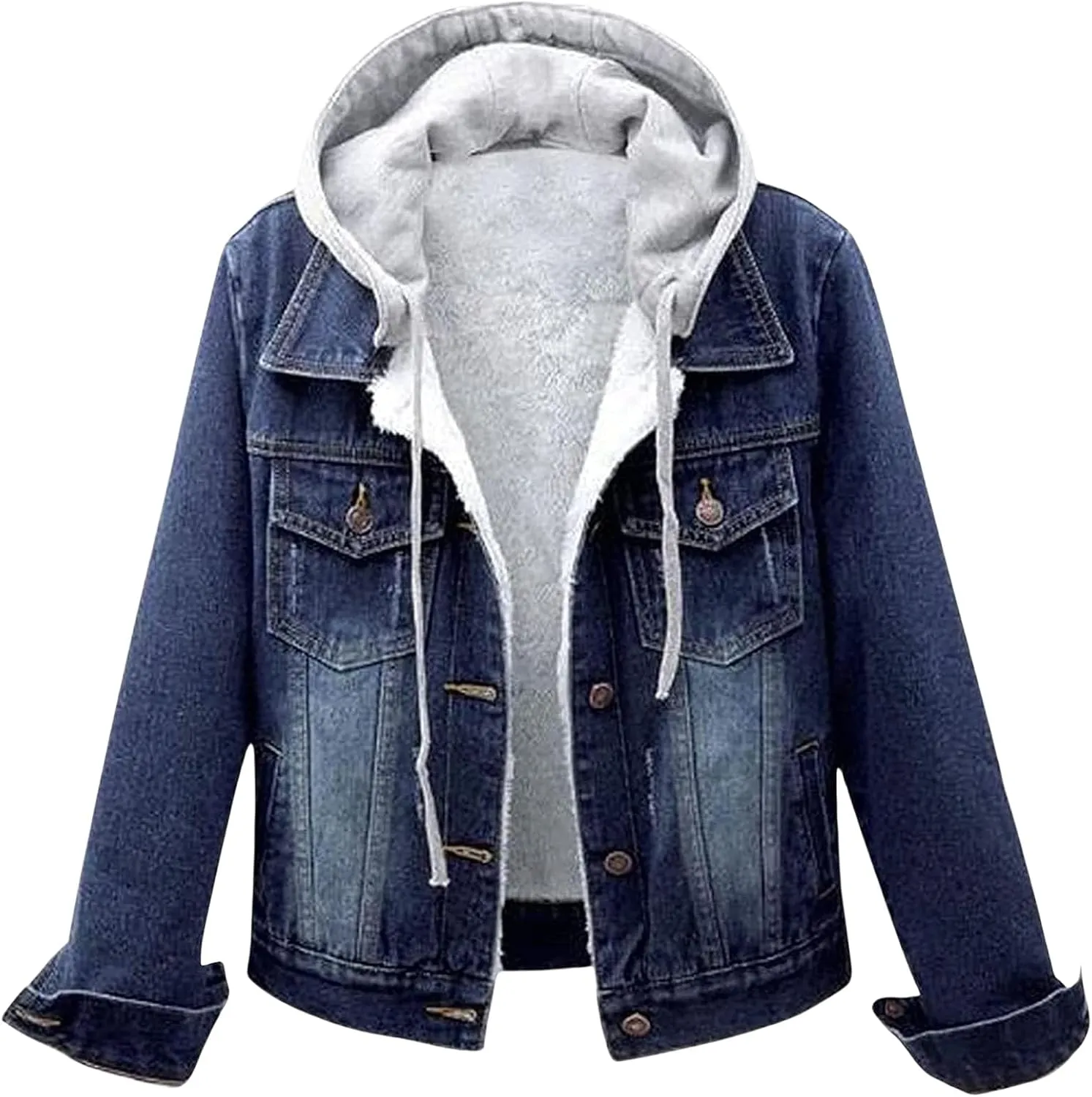 Womens Winter Jacket Detachable Hoodie Sherpa Fur Fleece Lined Denim Jean Warm Trucker Jackets Coat with Pockets